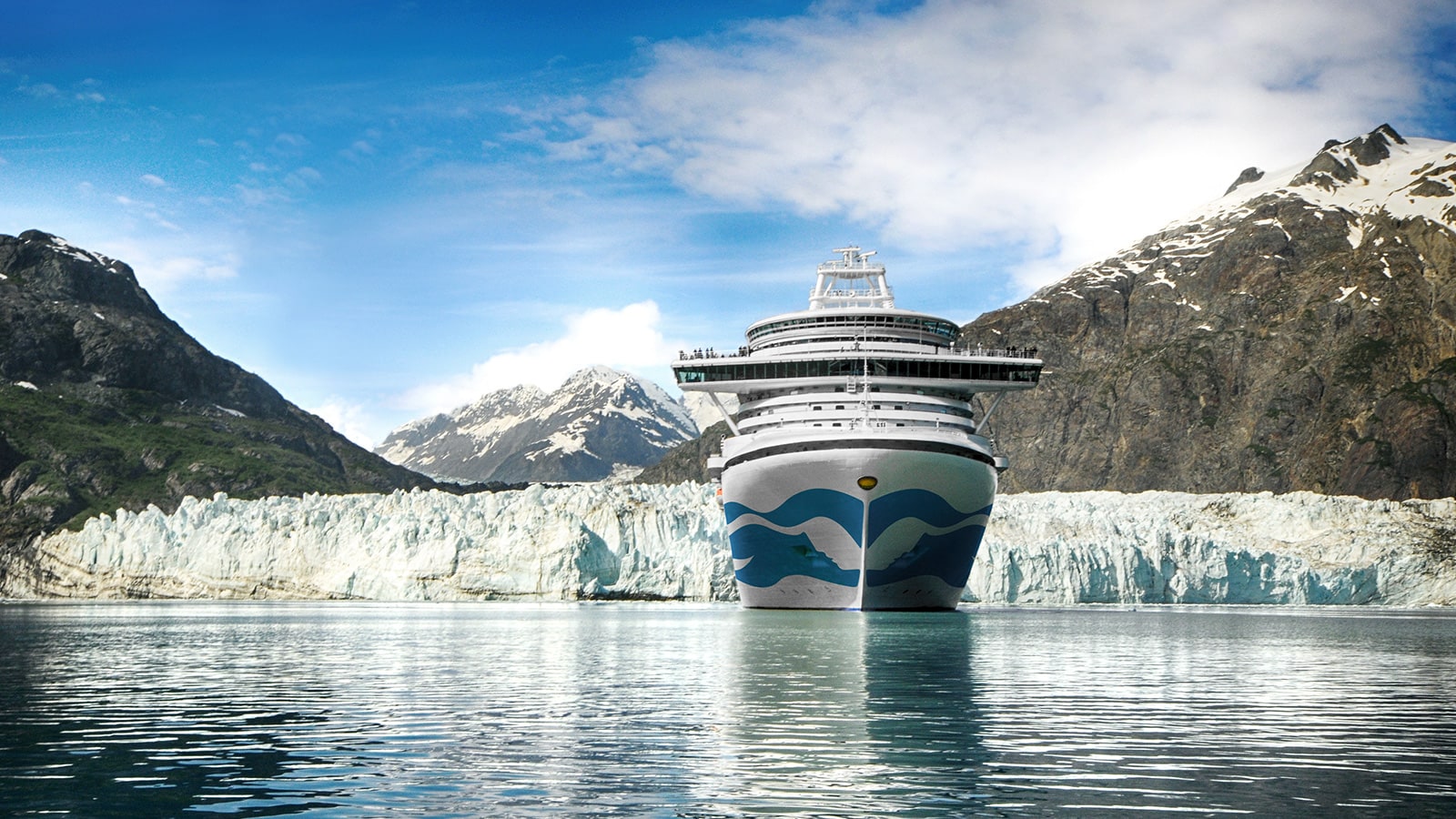cruise ship on Alaska cruise with Margerie Glacier in the background