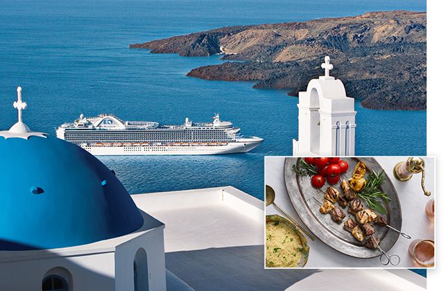 Santorini, Greece and a trilogy of lamb, eal and chicken kebabs