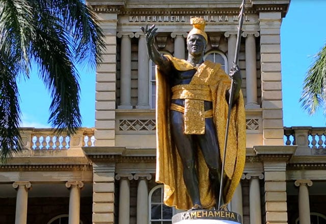 Statue of Kamehameha in front of Honolulu city hall